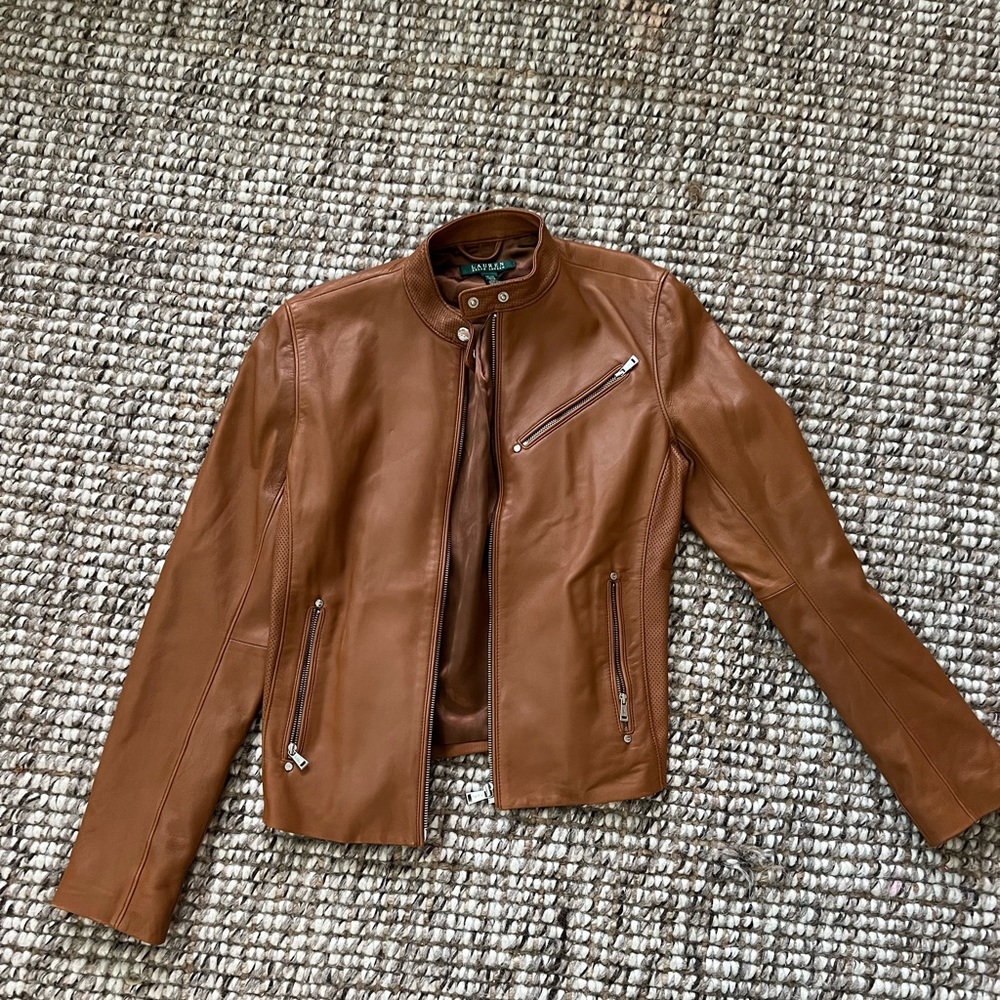 Ralph Lauren camel leather zip up jacket